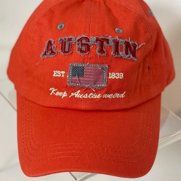 UNISEX New WO Tags. Orange Austin “Keep Austin Weird” Baseball Cap Adjustable - Picture 6 of 6